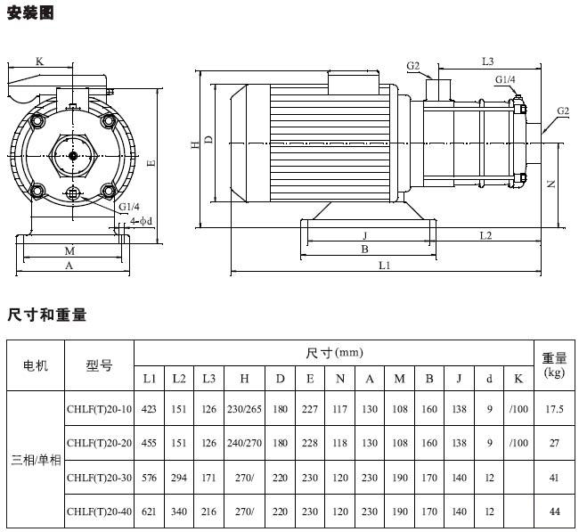 不銹鋼多級(jí)離心泵安裝圖、尺寸及重量