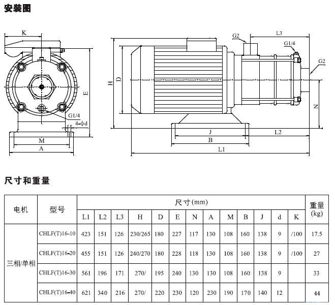 不銹鋼多級(jí)離心泵安裝圖、尺寸及重量