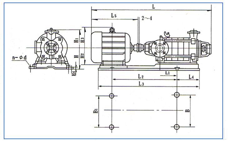 D、DG型臥式多級(jí)離心泵安裝結(jié)構(gòu)圖