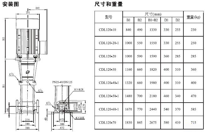 CDL型立式多級(jí)離心泵安裝尺寸圖